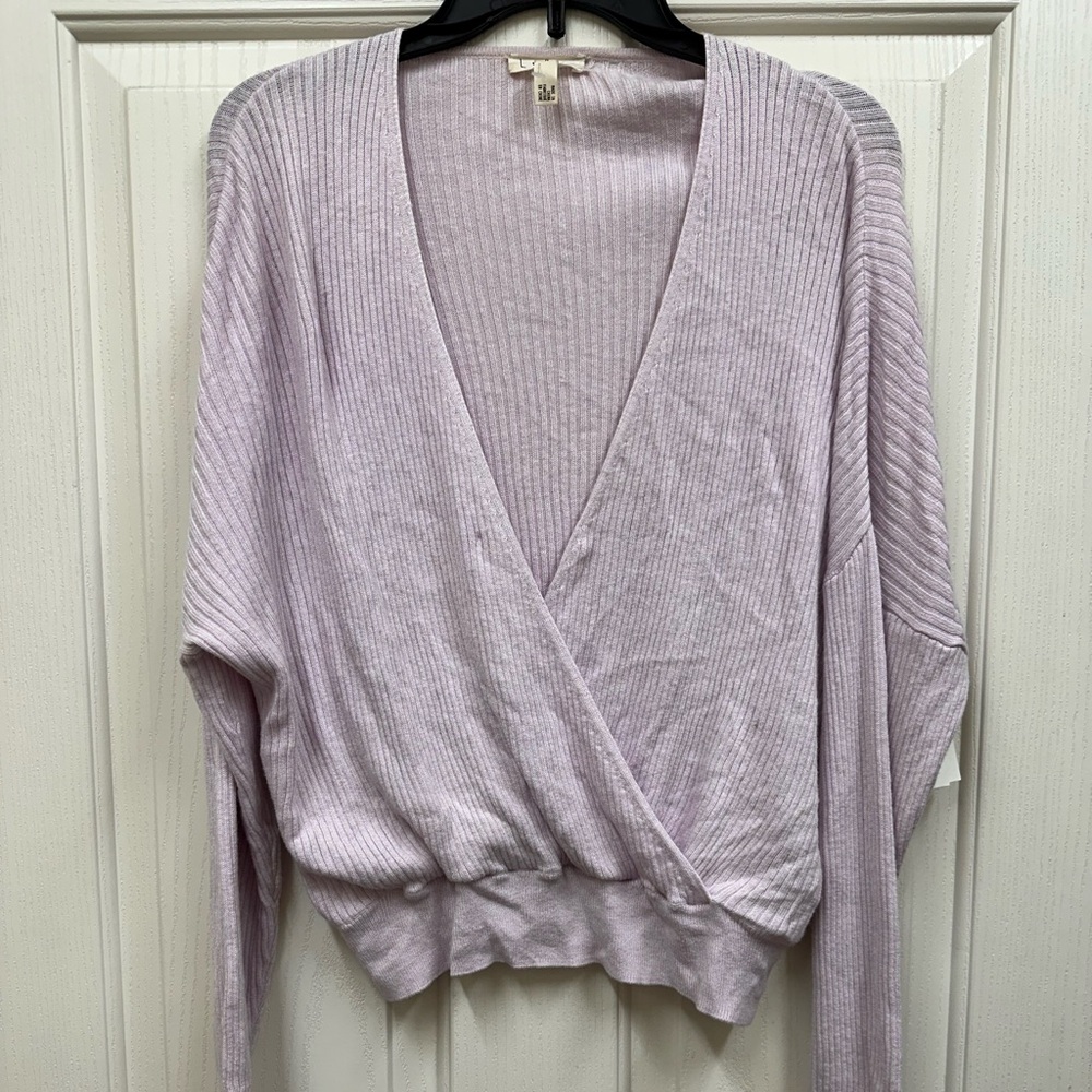 Light Lavender Ribbed Wrap Sweater - Women